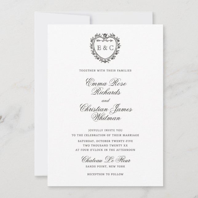 Invitation Romantic Vintage Monogram Crest Wedding (Devant)