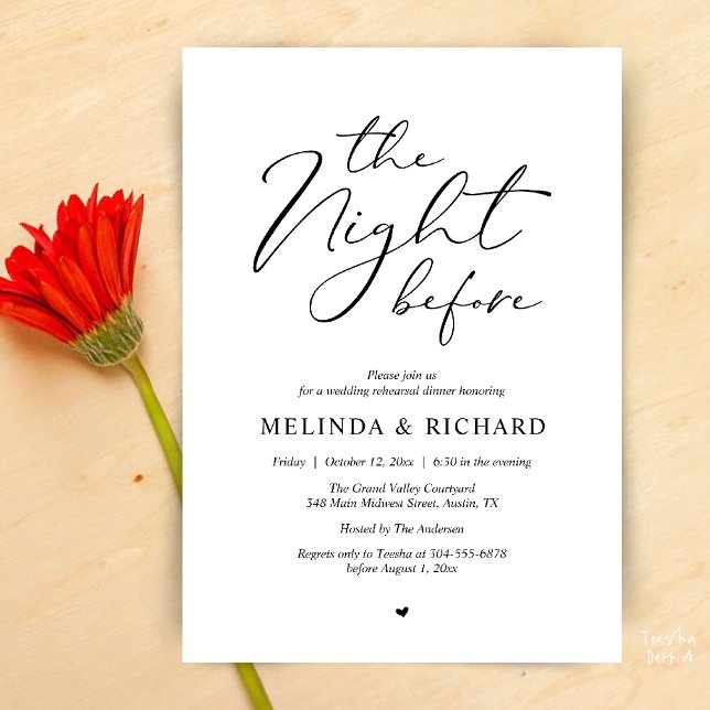 Invitation Romantic Wedding Rehearsal Dinner The Night Before (Modern Romantic Wedding Rehearsal Dinner The Night Before Invitation Card in Black and White)