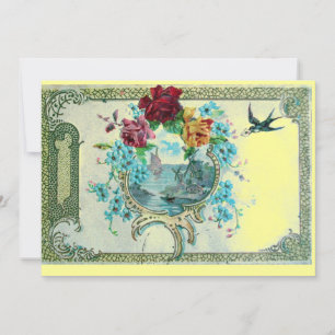 Invitation ROMANTICA 3 Floral Bleu Jaune Mariage Party