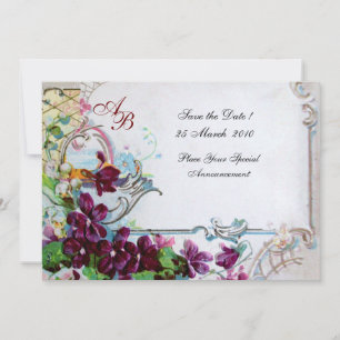 Invitation ROMANTICA  4 MONOGRAM Mariage Fête Violet Blanc