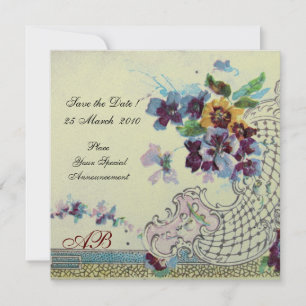 INVITATION ROMANTICA BLEU ARGENTÉ FLEUR DE MARIAGE MONOGRAMME