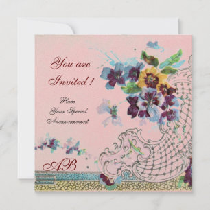 Invitation ROMANTICA Floral Pensées Mariage Violet Bleu Rose