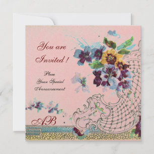 Invitation ROMANTICA Flore violet bleu rose Mariage Pansies