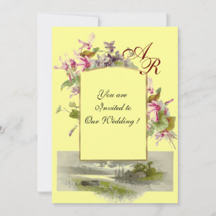 Invitation ROMANTİCA MONOGRAM / CYCLAMENS, vert rose jaune