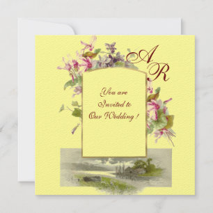 Invitation ROMANTİCA MONOGRAM /CYCLAMENS, vert rose jaune