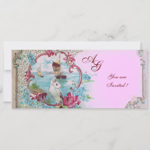 Invitation ROMANTICA MONOGRAM, rouge blanc bleu rose