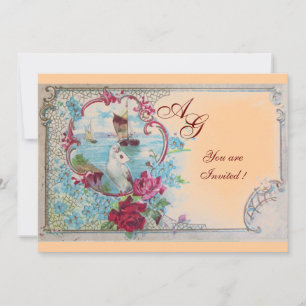 Invitation ROMANTICA  MONOGRAM, rouge blanc bleu rose jaune