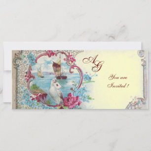 Invitation ROMANTICA MONOGRAM, rouge blanc bleu rose jaune