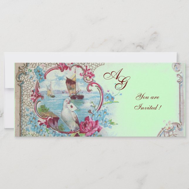 Invitation ROMANTICA  MONOGRAM, rouge blanc bleu rose vert (Devant)