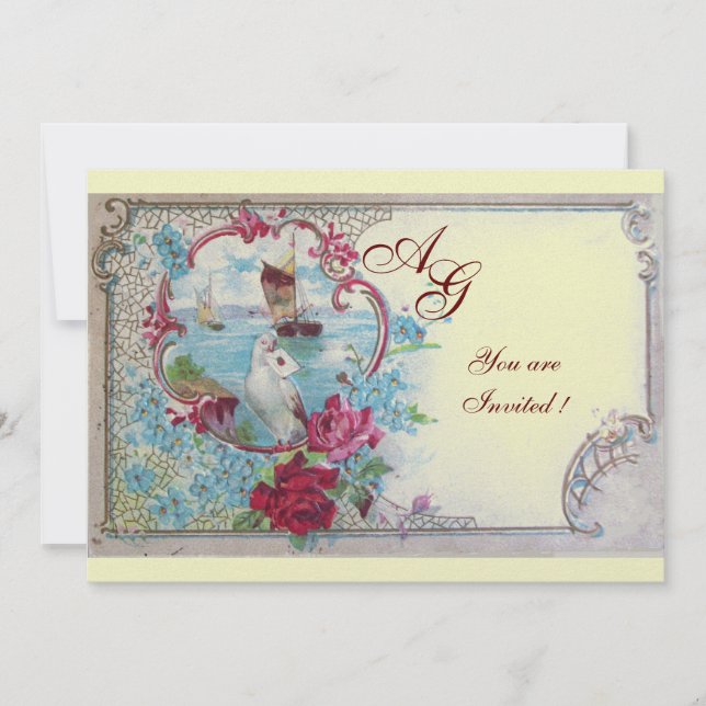 Invitation ROMANTICA  MONOGRAM, rouge bleu rose blanc glace (Devant)