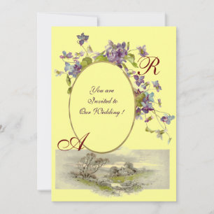 Invitation ROMANTICA MONOGRAM / VIOLETTES, vert violet, jaune