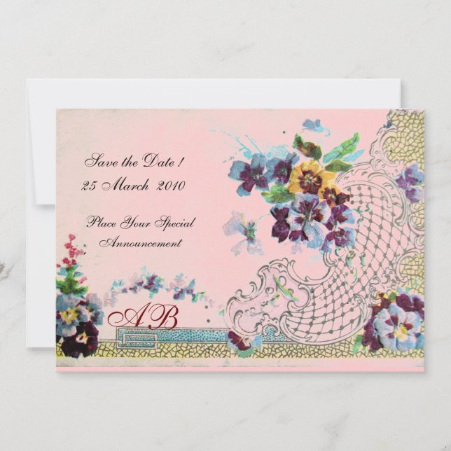 Invitation ROMANTİCA Monogramme de mariage floral rose bleu (Devant)