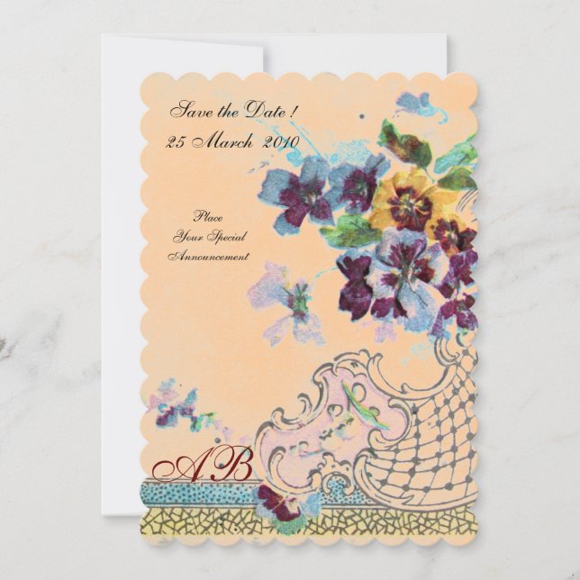 Invitation ROMANTİCA Monogramme floral mariage orange pêche (Devant)