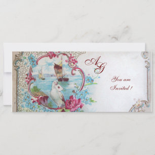 Invitation ROMANTICA MONOGRAMME, rouge blanc bleu rose
