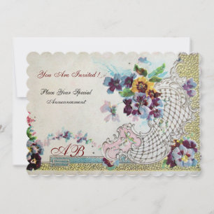 Invitation ROMANTICA Pensées de mariage Bleu Rose Blanc Flora