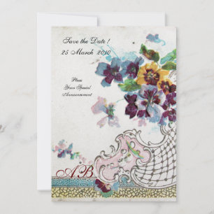 Invitation ROMANTICA Pensées de mariage Bleu Rose Blanc Flora