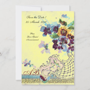 Invitation ROMANTICA Rose Bleu Jaune Monogramme Floral de Mar