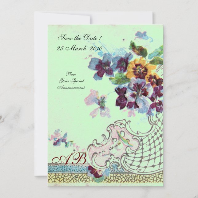 Invitation ROMANTİCA Rose Bleu Vert Mariage Floral Monogramme (Devant)