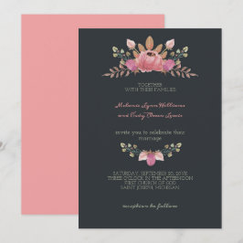 Invitation Romantique Acier clair Fleurs Bleues Mariage de la