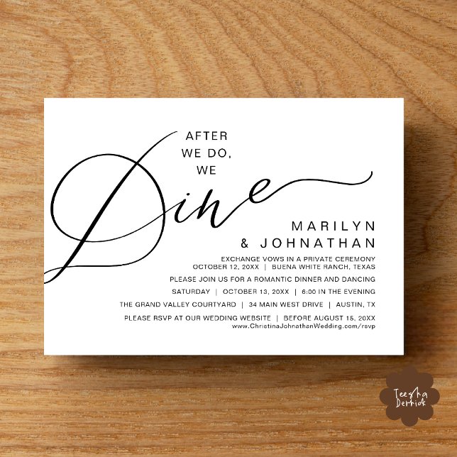 Invitation Romantique Après Nous, Nous Dînons, Dîner Mariage (After We Do We Dine Romantic Wedding Dinner Party Invitation Card Modern Boho PDF Classy Black White)
