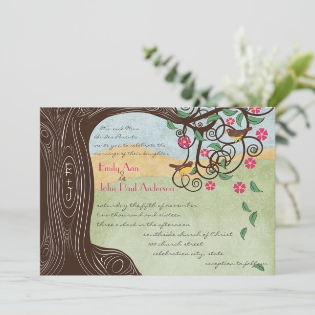 Invitation Romantique Arbre Rustique Cherry Blossom mignon Lo (Debout devant)