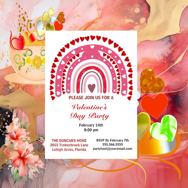 Invitation Romantique Arc-en-ciel Valentines Day Hearts Party (Romantic Rainbow Valentines Day Hearts Party Invitation)
