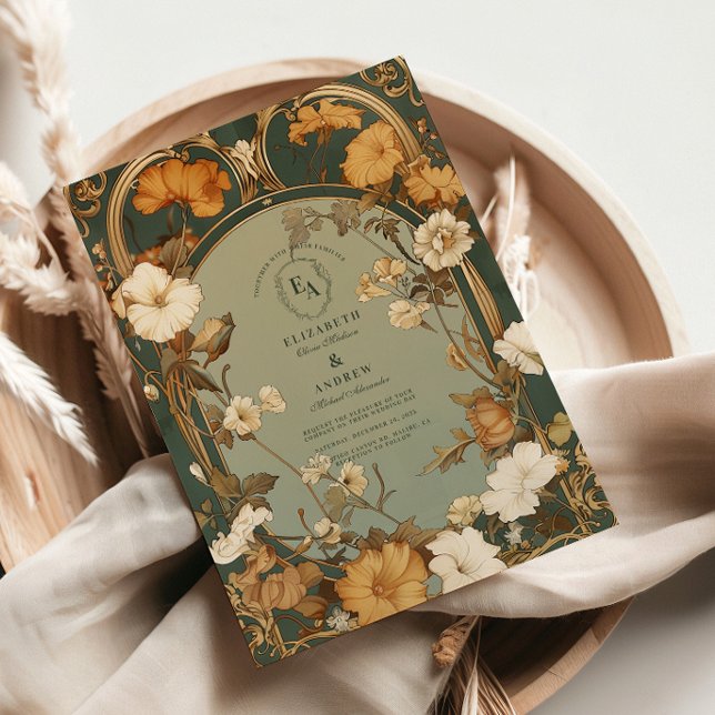 Invitation Romantique Art Nouveau Botanique Cadre Mariage (Créateur téléchargé)