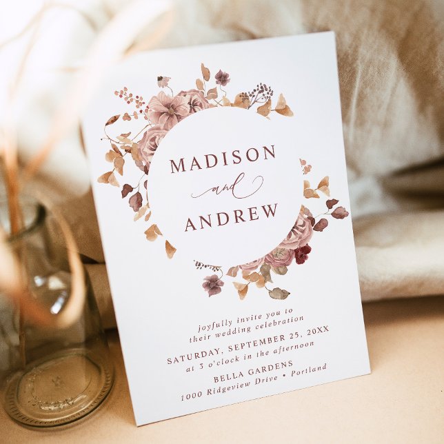 Invitation Romantique Automne Floral Mariage de couronne (Créateur téléchargé)