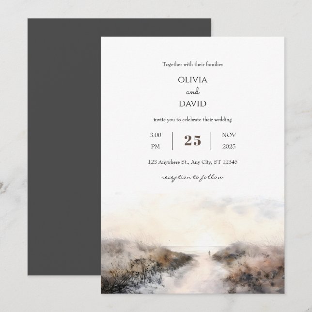 Invitation Romantique Balnéaire Sable Chemin Sunset Beach Mar (Devant / Derrière)