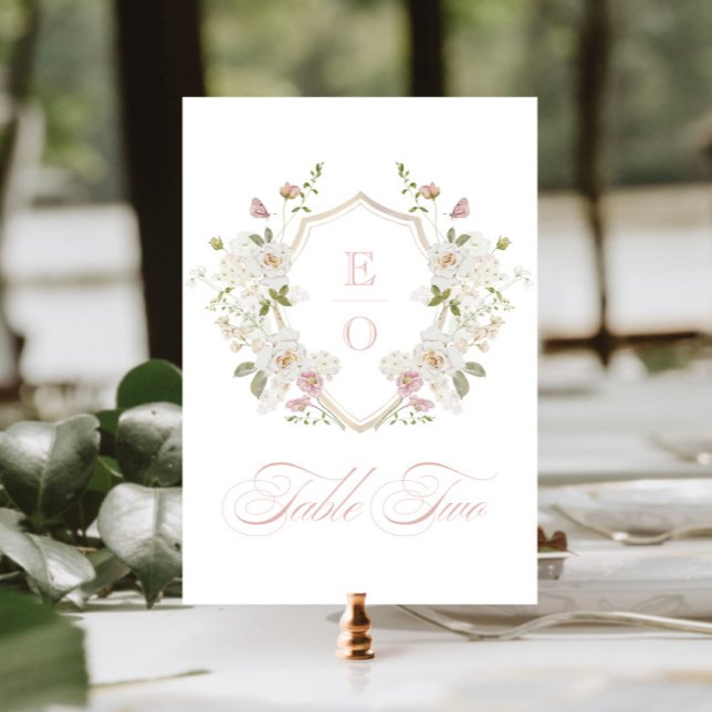 Invitation Romantique blanc de monogramme crête Numéro de tab (Créateur téléchargé)