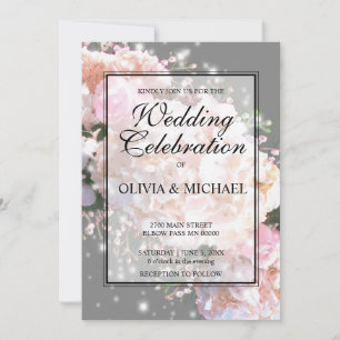 Invitation Romantique blanc & gris dentelle hydrangée roses r