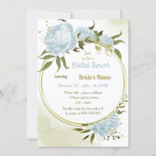 Invitation romantique bleu floral or wreath douche nuptiale