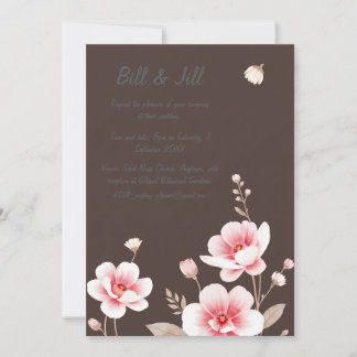 Invitation Romantique Blush Floral Riche Chocolat Mariage Bro