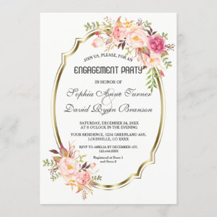 Invitation Romantique Blush rose Floral Gold Party
