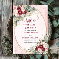 Romantique Boho Rouge Profond Blush Or Floral Sauv
