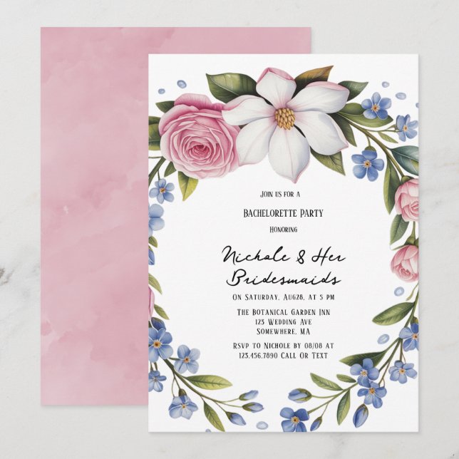 Invitation Romantique bouquet floral Bridesservantes Déjeuner (Devant / Derrière)
