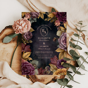 Invitation Romantique Bourgogne Fleur d'automne thème Mariage