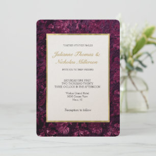 Invitation Romantique Bourgogne Floral Blanc Mariage or
