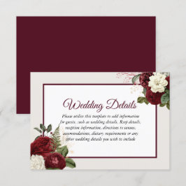 Invitation Romantique Bourgogne Floral Mariage Détails Accuei