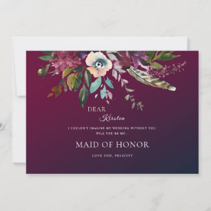 Invitation Romantique Bourgogne Floral Soyez Ma Fille D'Honne