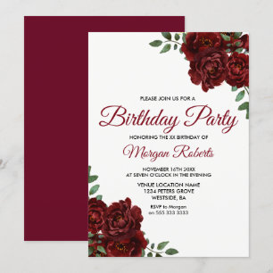 Invitation Romantique Bourgogne Rouge Rose Anniversaire Invit