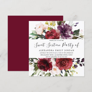 Invitation Romantique Bourgogne Rouge Rose Sweet 16 Party