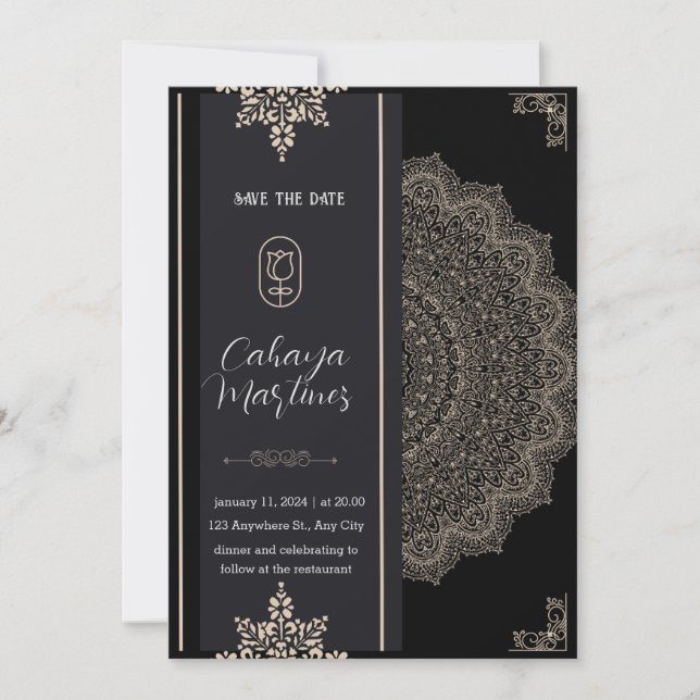 Invitation Romantique Calligraphie noire Toutes les invitatio (Devant)