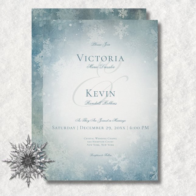 Invitation Romantique chute neige bleu & blanc Mariage (Romantic Falling Snow Blue & White Wedding Invitation)
