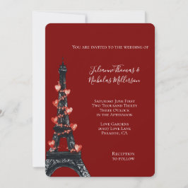 Invitation Romantique Coeurs rouges Mariage Tour Eiffel