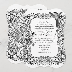 Invitation Romantique Colibri noir et blanc Motif