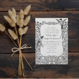 Invitation Romantique Colibri noir et blanc Motif