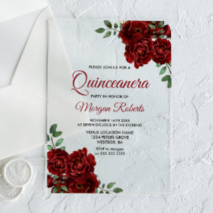 Invitation romantique de Quinceanera avec rose rou