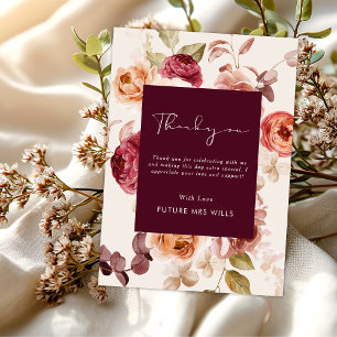 Invitation Romantique Deep Burgundy Floral Élégant Merci