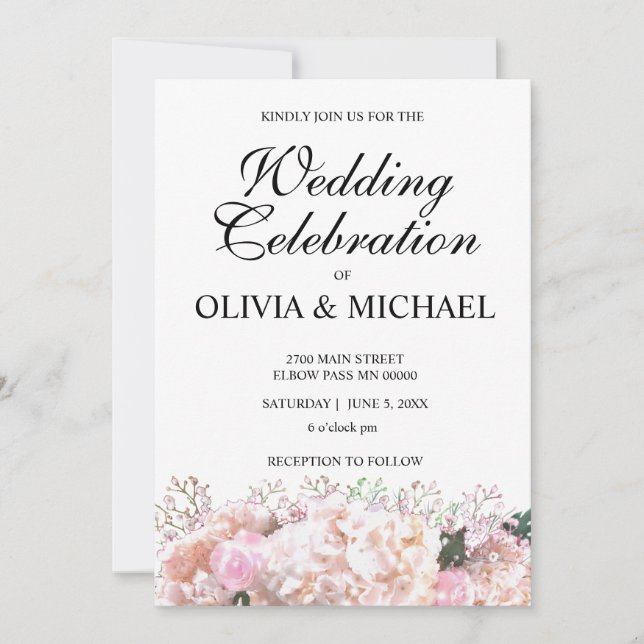 Invitation Romantique dentelle blanche hydrangée roses rose M (Devant)